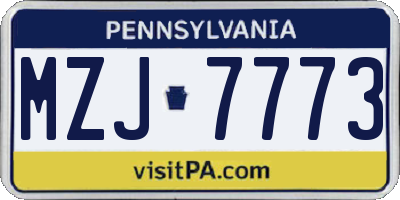 PA license plate MZJ7773
