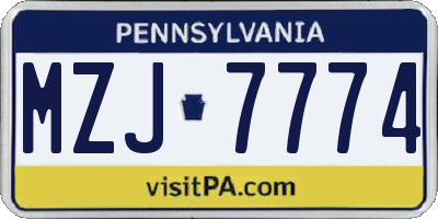 PA license plate MZJ7774
