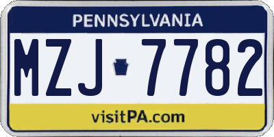 PA license plate MZJ7782