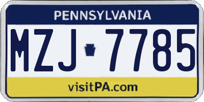PA license plate MZJ7785