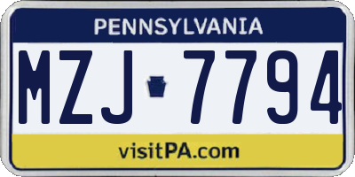 PA license plate MZJ7794