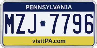 PA license plate MZJ7796