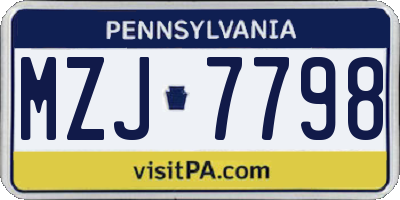 PA license plate MZJ7798
