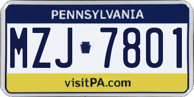 PA license plate MZJ7801