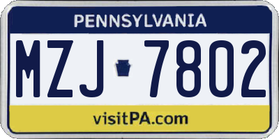PA license plate MZJ7802