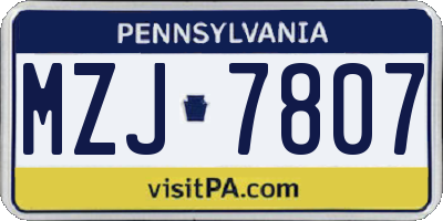 PA license plate MZJ7807