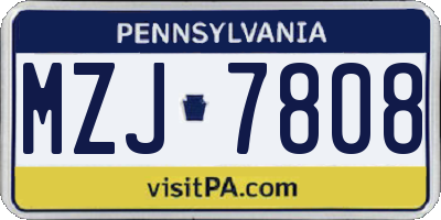 PA license plate MZJ7808
