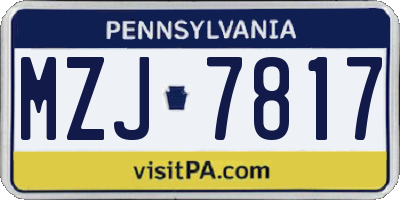 PA license plate MZJ7817
