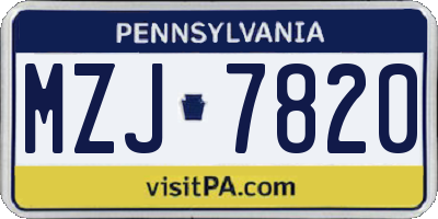 PA license plate MZJ7820