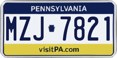 PA license plate MZJ7821