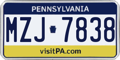 PA license plate MZJ7838