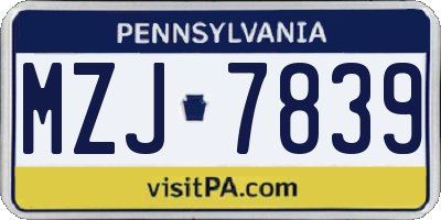 PA license plate MZJ7839