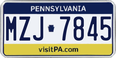 PA license plate MZJ7845