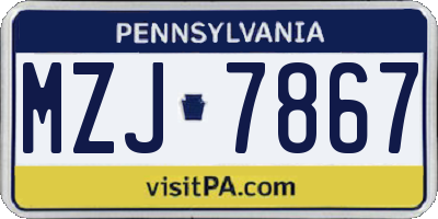 PA license plate MZJ7867