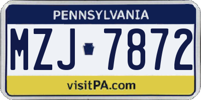 PA license plate MZJ7872