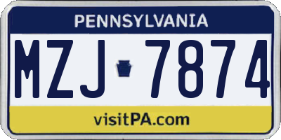 PA license plate MZJ7874