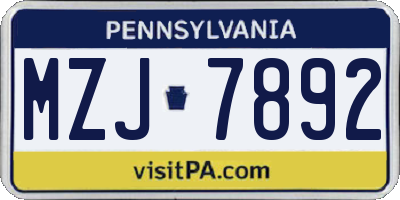 PA license plate MZJ7892