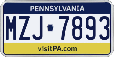 PA license plate MZJ7893