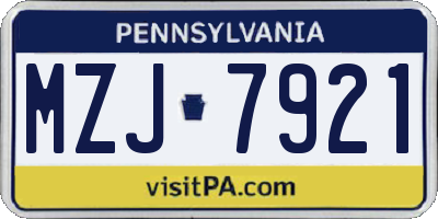 PA license plate MZJ7921