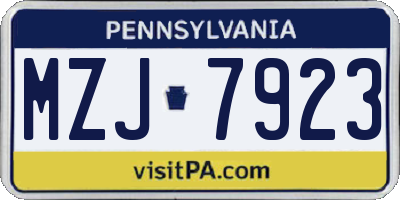 PA license plate MZJ7923