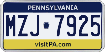 PA license plate MZJ7925