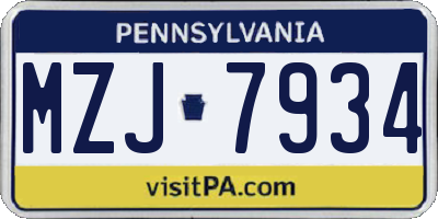 PA license plate MZJ7934