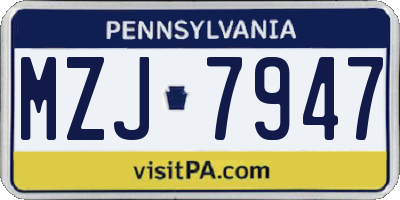 PA license plate MZJ7947