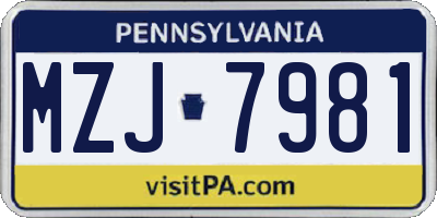 PA license plate MZJ7981