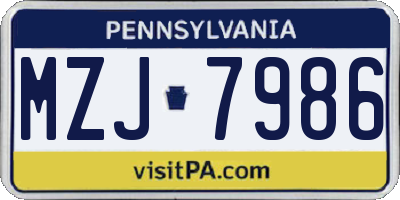 PA license plate MZJ7986