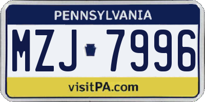 PA license plate MZJ7996