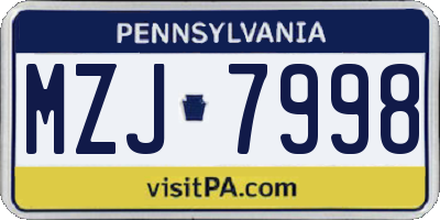 PA license plate MZJ7998