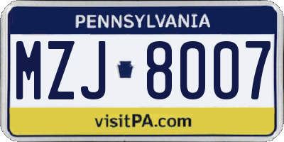 PA license plate MZJ8007