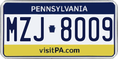 PA license plate MZJ8009