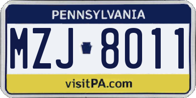 PA license plate MZJ8011