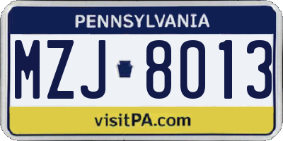 PA license plate MZJ8013