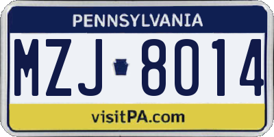PA license plate MZJ8014