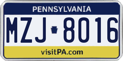 PA license plate MZJ8016