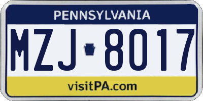 PA license plate MZJ8017