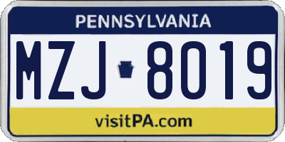 PA license plate MZJ8019