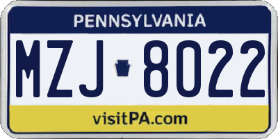 PA license plate MZJ8022