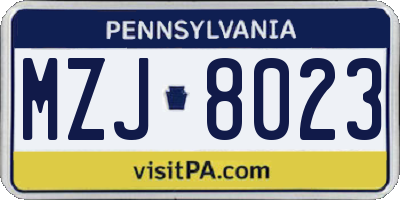 PA license plate MZJ8023