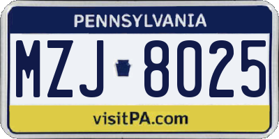 PA license plate MZJ8025