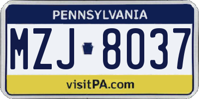 PA license plate MZJ8037