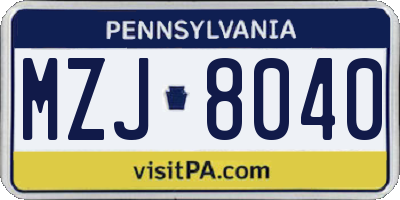 PA license plate MZJ8040