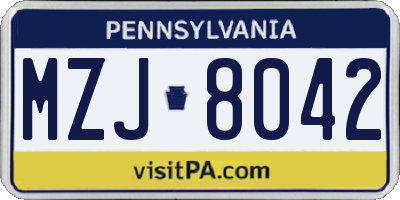 PA license plate MZJ8042