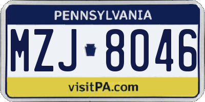 PA license plate MZJ8046