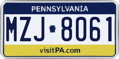 PA license plate MZJ8061