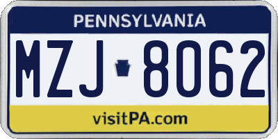 PA license plate MZJ8062