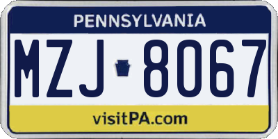 PA license plate MZJ8067