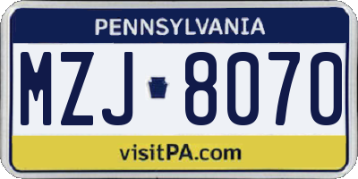 PA license plate MZJ8070